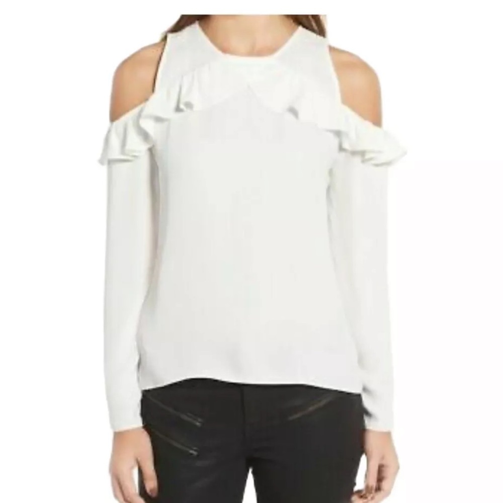Trouve ruffle cold shoulder top 
Brand NWT
Needs hook for closure (see pic)